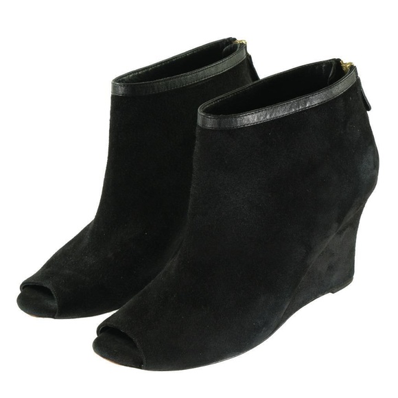 ANN TAYLOR Open Toe Booties Boots Peeptoe Heels Sz. 8.5 M Black Suede Leather - Picture 5 of 7
